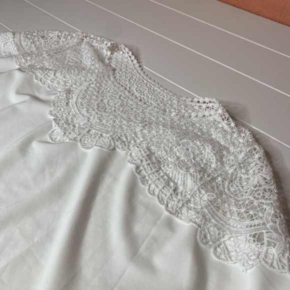 Crochet‎ Embroidery Lace Blouses Women Lace Stitching Tie Waist White Shirt M - Picture 2 of 10